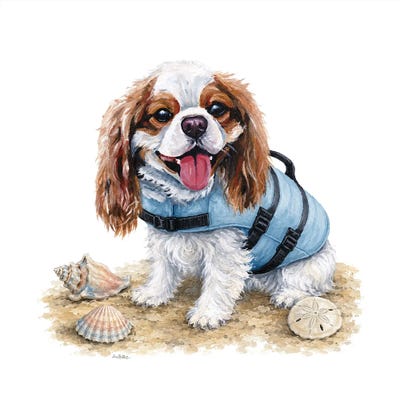 Canvas Art Prints: King Charles Spaniel Beach - Coastal Dogs by Hippie Hound Studios
