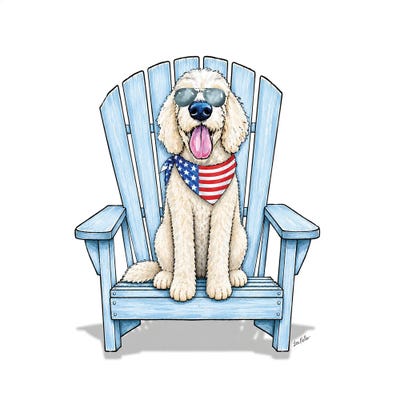 Canvas Art Prints: White Golden Doodle Beach - Coastal Dogs by Hippie Hound Studios