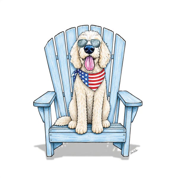 Hippie Hound Studios: White Golden Doodle Beach - Coastal Dogs by Hippie Hound Studios