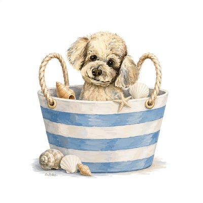 Canvas Art Prints: Poodle Beach - Coastal Dogs by Hippie Hound Studios