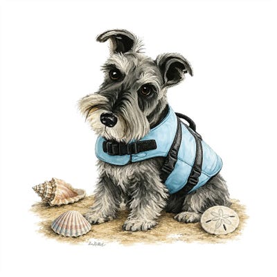 Canvas Art Prints: Schnauzer Beach - Coastal Dogs by Hippie Hound Studios