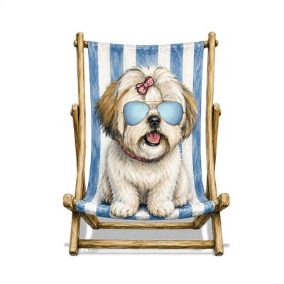 Canvas Art Prints: Shihtzu Beach - Coastal Dogs by Hippie Hound Studios