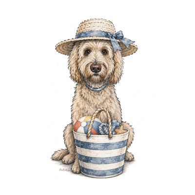 Canvas Art Prints: Tan Golden Doodle Beach - Coastal Dogs by Hippie Hound Studios