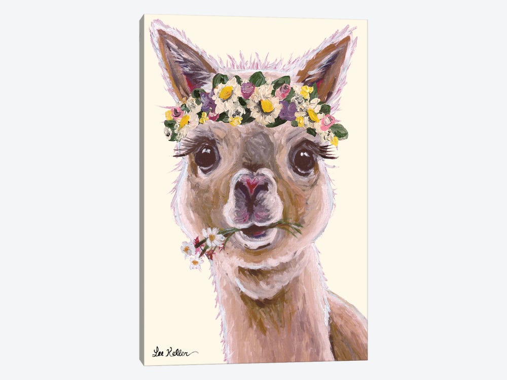 Alpaca With Flower Crown On Blush by Hippie Hound Studios 1-piece Canvas Wall Art
