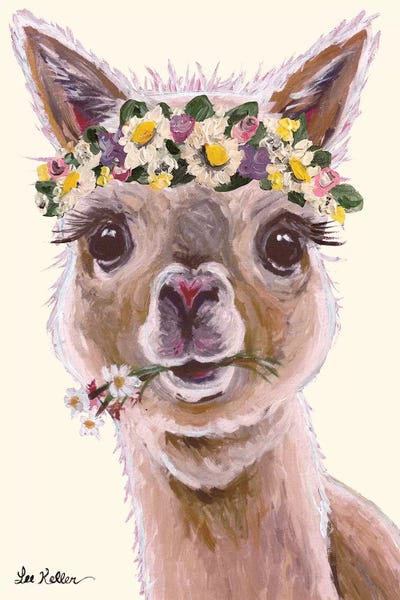 Daisies: Alpaca With Flower Crown On Blush by Hippie Hound Studios