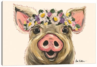 Pig With Flower Crown On Blush Canvas Art Print - Pig Art
