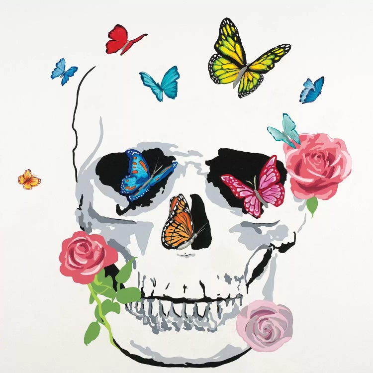 Butterfly Flower Skull by Randy Hibberd wall art