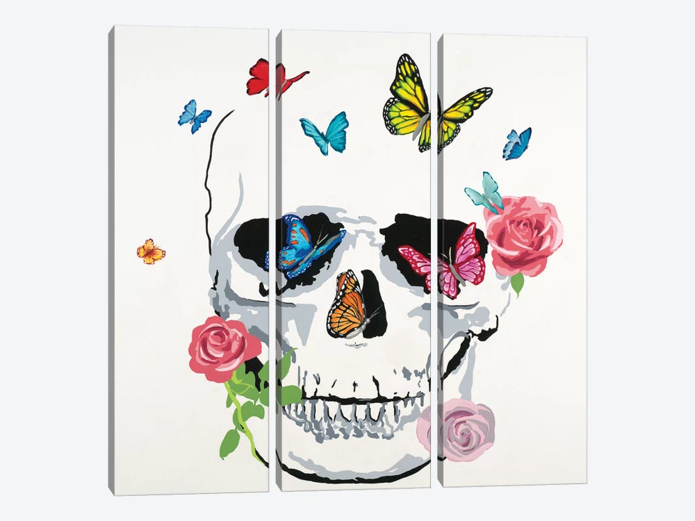 Butterfly Flower Skull by Randy Hibberd 3-piece Art Print