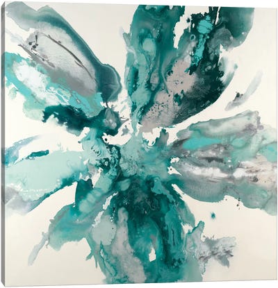 Flower Explosion Canvas Art Print - Teal Abstract Art