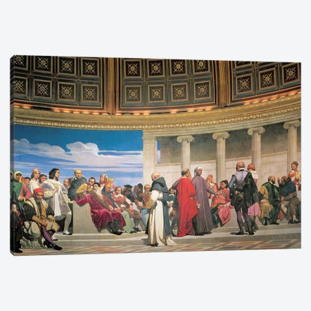 Hemicycle: Artists of All Ages, detail of the right hand side, 1836-41 (fresco) (see also 83553 and 83554) Canvas Print #HID1} by Hippolyte Delaroche Canvas Print