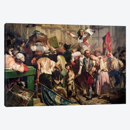 The Conquerors Of The Bastille Before The Hotel De Ville In 1789 Canvas Print #HID5} by Hippolyte Delaroche Canvas Wall Art