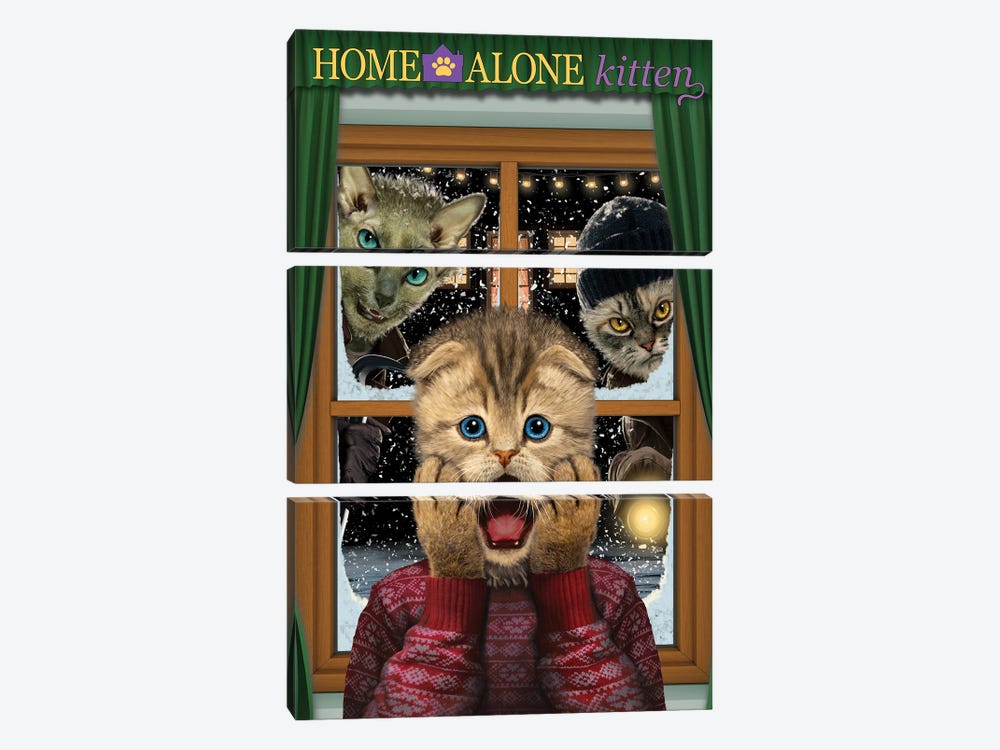 Home Alone Kitten by Vincent Hie 3-piece Canvas Art Print
