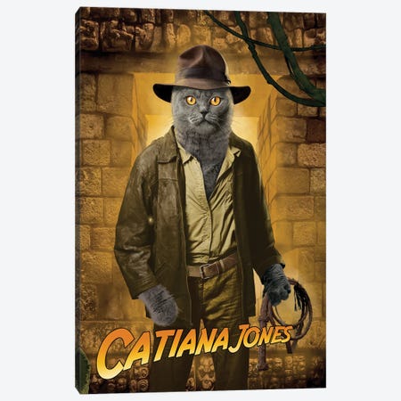 Indiana Jones Cat Canvas Print #HIE125} by Vincent Hie Art Print