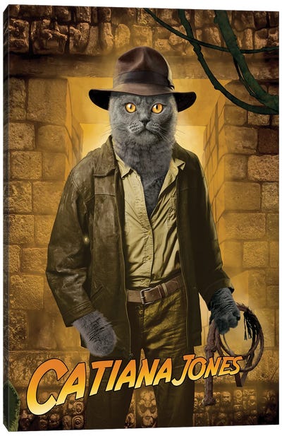 Indiana Jones Cat Canvas Art Print - Action & Adventure Movie Art