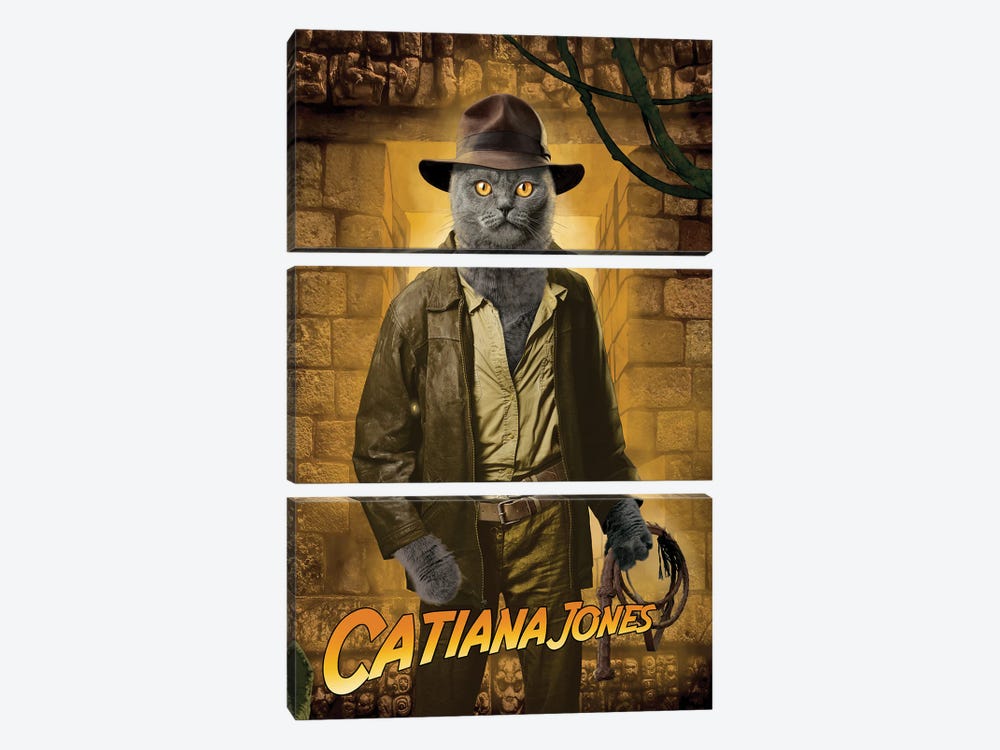 Indiana Jones Cat by Vincent Hie 3-piece Canvas Wall Art