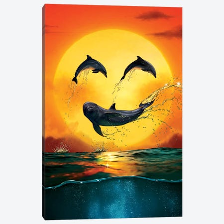 Dolphin Emoji Canvas Print #HIE18} by Vincent Hie Canvas Artwork