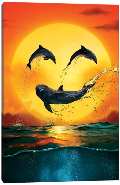 Dolphin Emoji Canvas Art Print - Dolphin Art