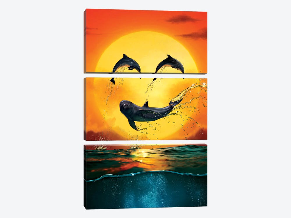 Dolphin Emoji by Vincent Hie 3-piece Canvas Art