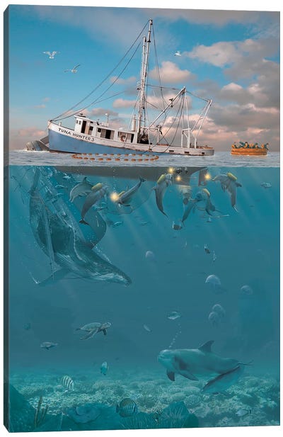 Rage Of The Dolphin Canvas Art Print - Animal Rights Art
