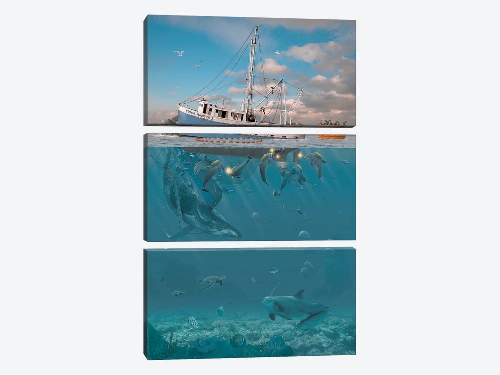 Rage Of The Dolphin by Vincent Hie 3-piece Canvas Wall Art