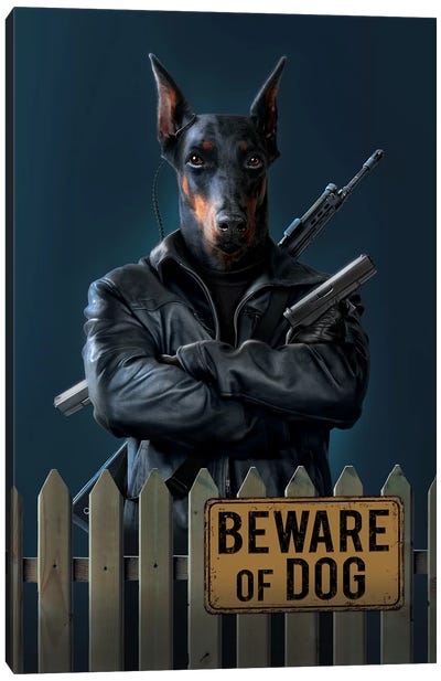 Beware Of Dog Canvas Art Print - Rottweilers