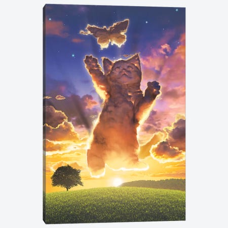 Cloud Kitten Sunset Canvas Print #HIE72} by Vincent Hie Canvas Art