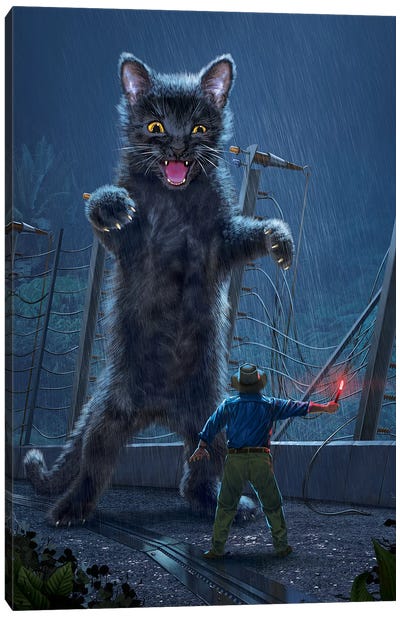 Jurassic Kitty Canvas Art Print - Humor Art