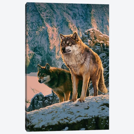 Wolf Couple In Sunset  Canvas Print #HIE90} by Vincent Hie Canvas Wall Art