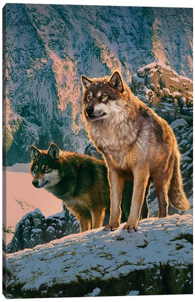 Wolf Couple In Sunset  Canvas Art Print - Vincent Hie