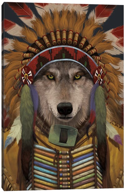 Wolf Spirit Chief Canvas Art Print - Native American Décor