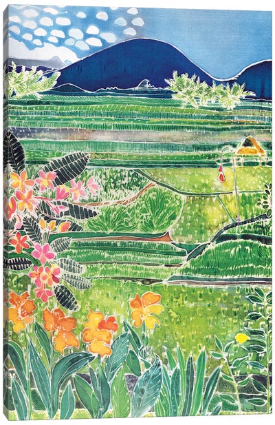 Lovina Ricefields With Lilies And Frangipani, Bali, 1996 Canvas Art Print