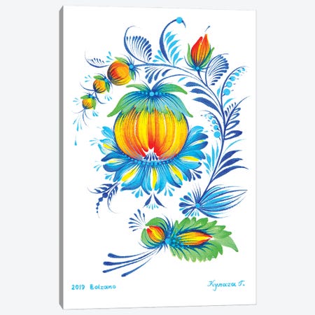 Yellow-Blue Flower Canvas Print #HKG11} by Halyna Kulaga Art Print