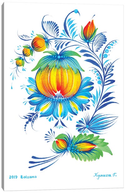Yellow-Blue Flower Canvas Art Print - Global Folk