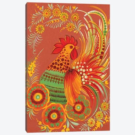 Joyous Rooster Canvas Print #HKG23} by Halyna Kulaga Canvas Wall Art