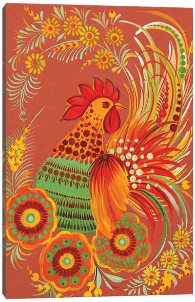 Joyous Rooster Canvas Art Print - Halyna Kulaga