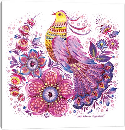Pink Bird Of Hope Canvas Art Print - Halyna Kulaga