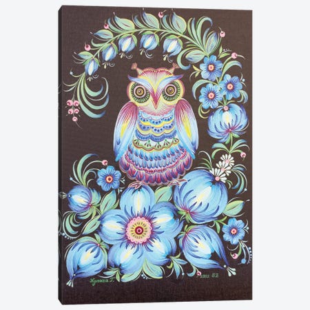 Blue Owl Canvas Print #HKG83} by Halyna Kulaga Canvas Artwork