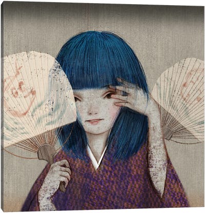Beige III Round Hand Fan Canvas Art Print - Hiroyuki Kurava