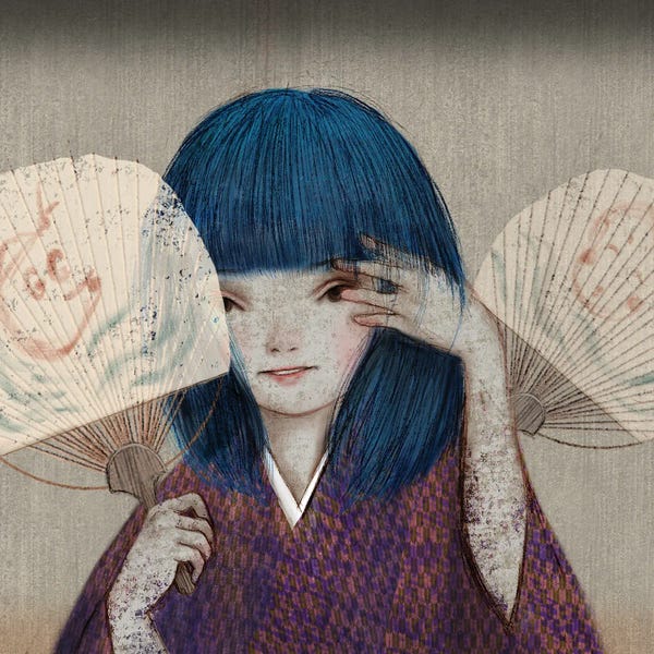 Hiroyuki Kurava: Beige III Round Hand Fan by Hiroyuki Kurava