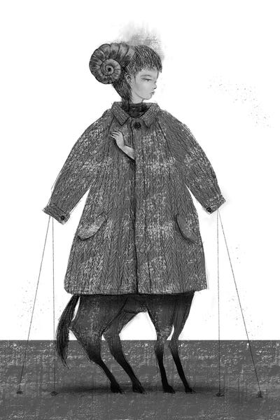 Hiroyuki Kurava: Charcoal III Sheep Horn by Hiroyuki Kurava
