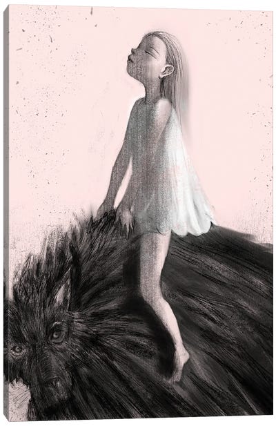 Charcoal VI Riding Wolf Canvas Art Print - Hiroyuki Kurava