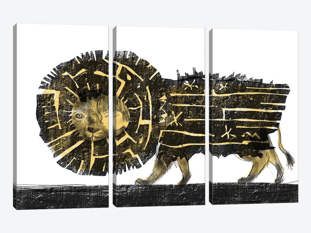 Charcoal XIV With Lion by Hiroyuki Kurava 3-piece Canvas Art Print