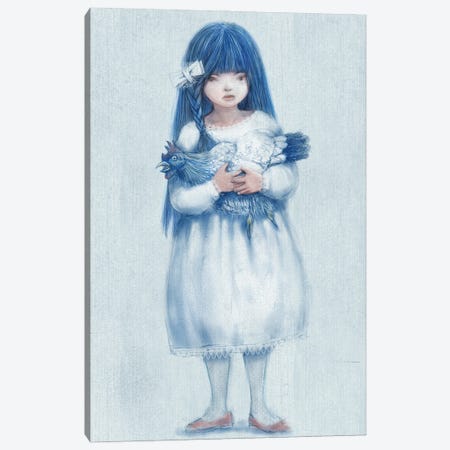 Indigo V Chicken Canvas Print #HKV33} by Hiroyuki Kurava Canvas Artwork