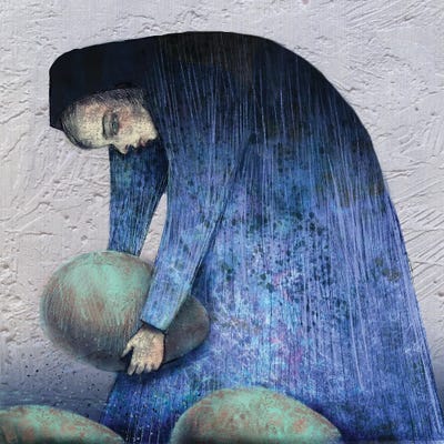 Indigo VIII Egg Or Stone by Hiroyuki Kurava metal wall art