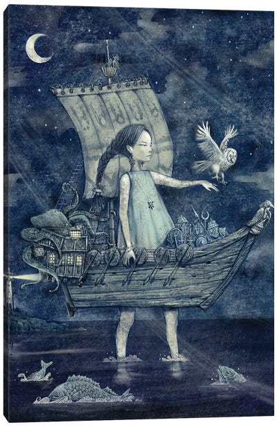 Indigo XIV Night Ship Canvas Art Print - Hiroyuki Kurava