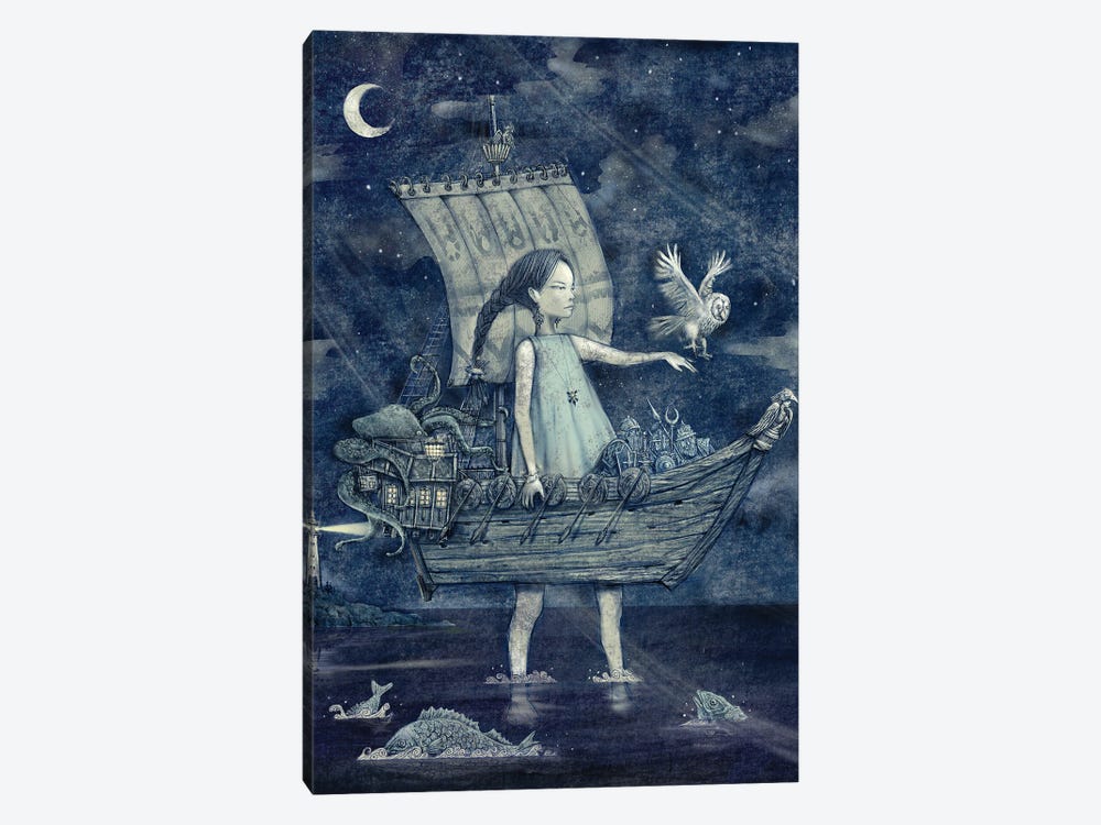 Indigo XIV Night Ship by Hiroyuki Kurava 1-piece Canvas Art Print