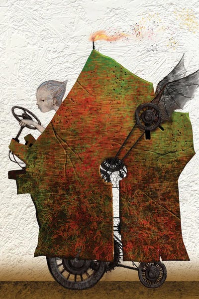 Whimsical Steampunk: Maroon X Gear Car by Hiroyuki Kurava