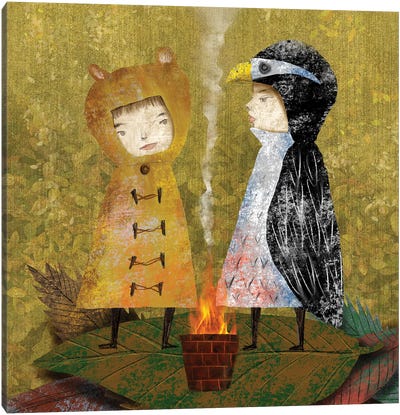 Olive III Bonfire Canvas Art Print - Penguin Art