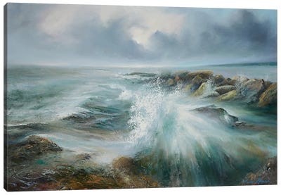 High Tide Rising Over Filey Brigg On East Coast Canvas Art Print - Hannah Kerwin