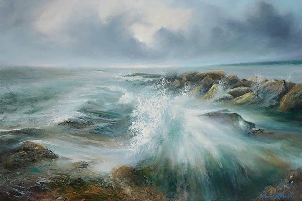 Hannah Kerwin: High Tide Rising Over Filey Brigg On East Coast by Hannah Kerwin